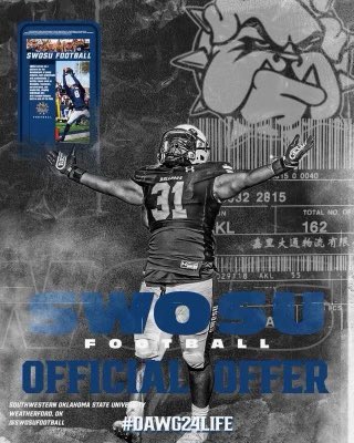 #AGTG After a great conversation with <a href="/coachquise_/">Marquise Cunningham</a> I’m truly blessed to receive and offer from SWOSU‼️ <a href="/CoachJRayburn/">Jeff Rayburn</a> <a href="/KyleMossakowski/">CoachMoss</a> <a href="/drkharp/">Kelly Withee Harper</a> <a href="/LSHS_FBRecruits/">Lone Star HS Football Recruiting</a> <a href="/Brett_Gilchrist/">Brett Gilchrist</a> <a href="/_EliteProspects/">🚨Elite Prospects🚨</a>