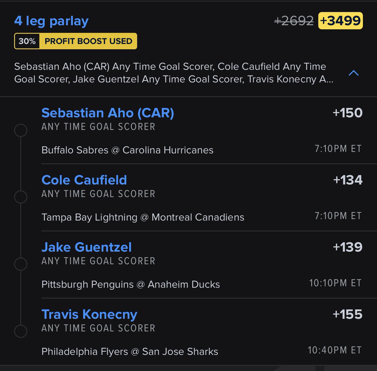 NHL 🏒 Goal 🥅 Scorers Parlay #GamblingX #NwPicks #LetsGoCanes #GoHabsGo #LetsGoPens #FueledByPhilly