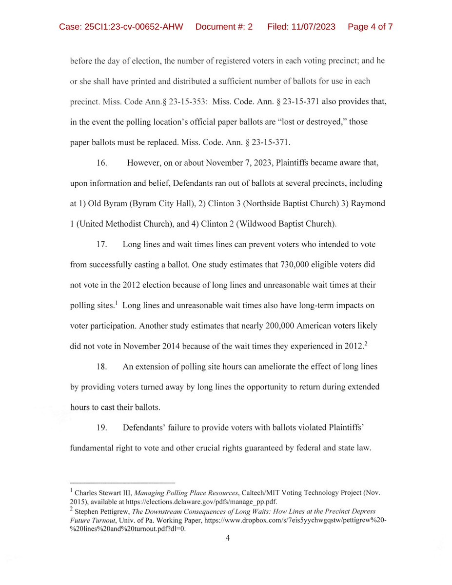 .@MSVotes files emergency petition to extend voting hours at Byram City Hall, Northside Baptist Church, United Methodist Church, and Wildwood Baptist Church until 9pm.