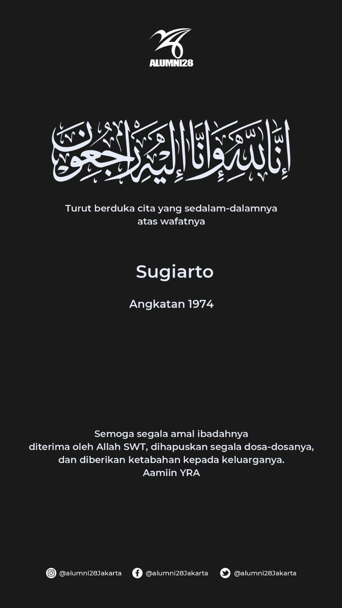 Innalillahi wa innailaihi rojiun
Kabar duka untuk keluarga besar IKA 28. Semoga Husnul Khotimah 🤲

#Ika28jkt