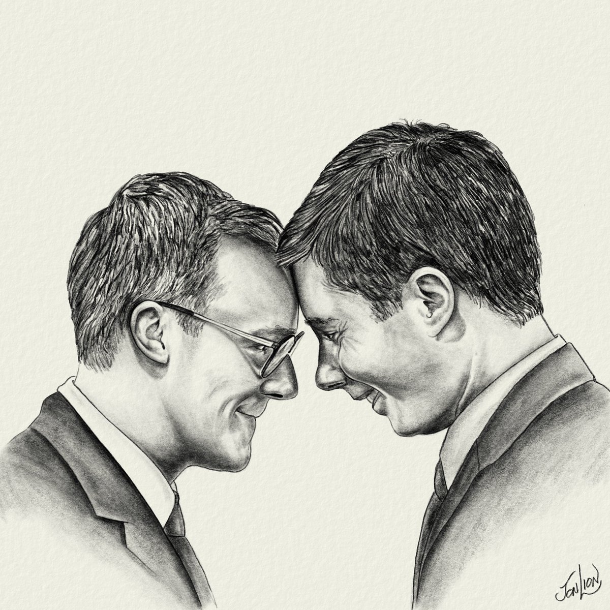 jonlionfineart2's tweet photo. Please don’t retweet my charcoal drawing of @chasten and @PeteButtigieg because it will really REALLY upset @RepMTG

Because

She’s afraid of “the gays”

#LOVEisLOVE https://t.co/SDiyaAlMlZ