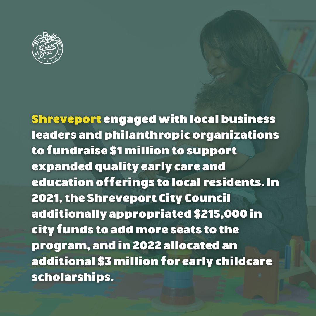 Last year Louisiana made a historic $40 million one-time investment in the Louisiana Early Childhood Education Fund ('Fund'). 

#Childcare #EarlyChildcare #EarlyEducation #GeauxFar #Shreveport #Louisiana #EarlyChildhoodEducation #Education #LaLeg