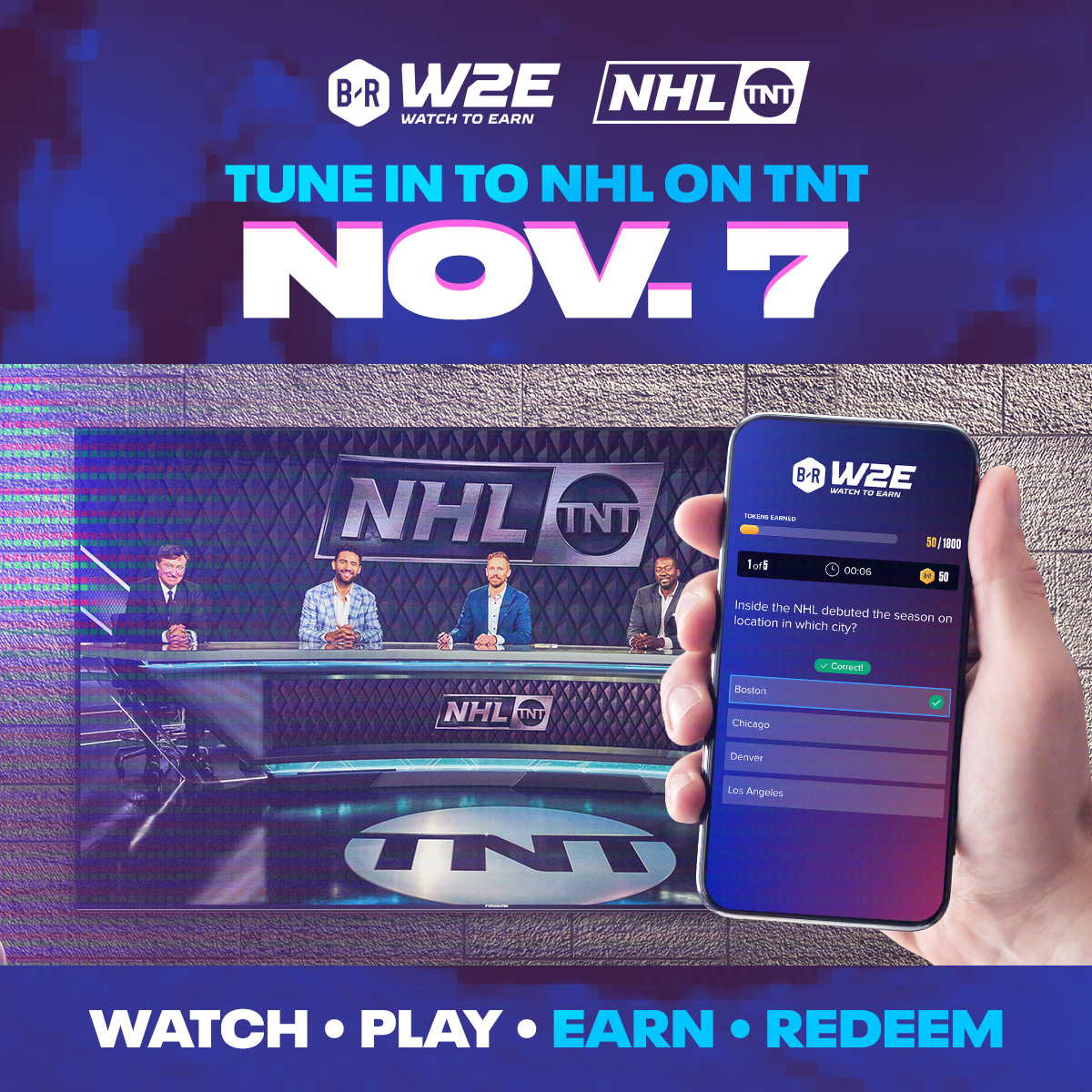 W2E's tweet image. 🏒 We&apos;re breaking the ice! We are thrilled to announce our collaboration with the NHL on TNT! Double the fun with brand new games, more chances to play with your favorite hosts, and opportunities to earn tokens and redeem rewards!  🏒 Catch the NHL on TNT Postgame at 1:00AM ET!