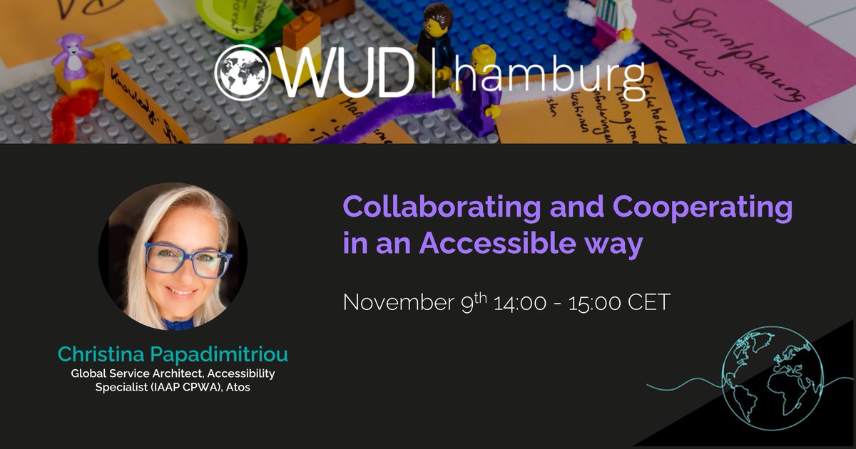On Thursday 09-Nov at 14:00 CET I will talk about Collaborating&amp;Cooperating in an Accessible way @ #Hamburg #worldusabilityday

wudhh.de

A big thank you to <a href="/eparoUX/">eparo</a> &amp; @rolfsterHH for organizing #wudhh2023

#accessibility #a11y #inclusion #barrierefrei #ux #design