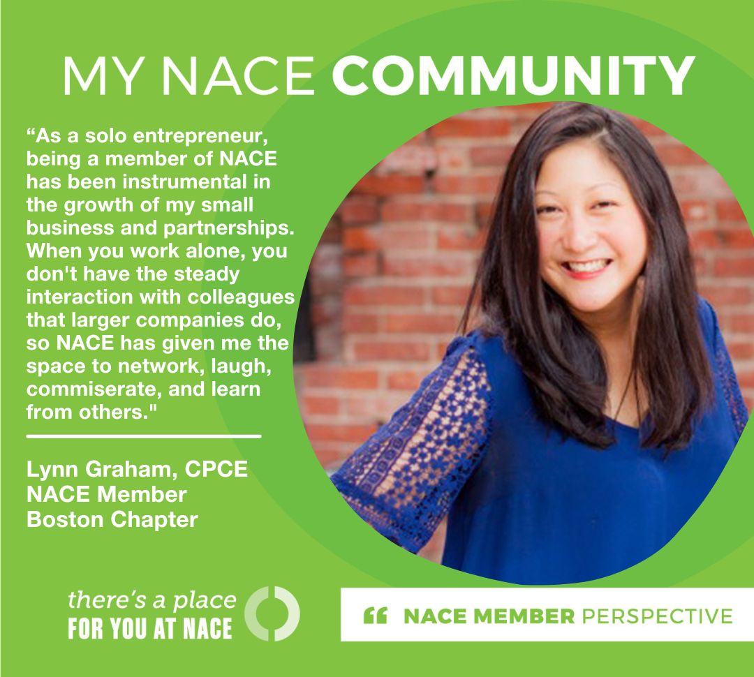 NACENational's tweet image. Happy #MemberSpotlightTuesday! Meet Lynn Graham, CPCE, Owner of Lynn Graham Designs. Lynn has been a member of NACE for a little over 11 years, is the co-creator of the AAPI Caucus, and the Immediate Past President for the Boston Chapter!
#MemberSpotlight #MemberAppreciation