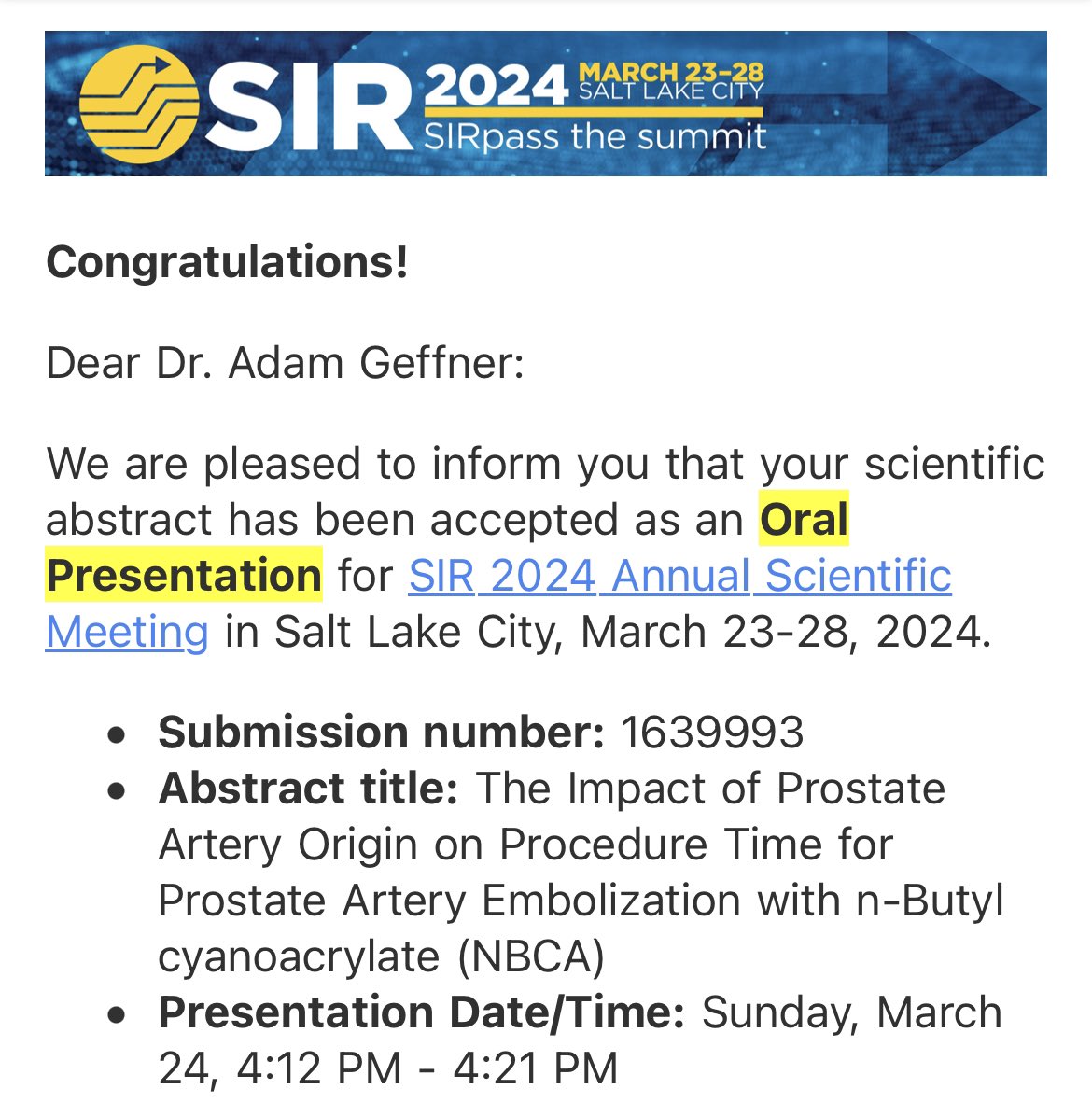 Adam Geffner (@adamdgeffner) on Twitter photo I am thrilled to be presenting my research at SIR 2024! Special thanks to <a href="/bonesz/">Aaron Fischman MD | Interventional Radiologist</a> @JaySanghvi_ <a href="/dbamshad/">David Bamshad MD</a> <a href="/varun_danda/">Varun Danda, MD</a> <a href="/jade_lerner/">Jade Lerner, MD</a> <a href="/MountSinaiIR/">Mount Sinai IR</a> for the guidance and support with this project! I am thrilled to be presenting my research at SIR 2024! Special thanks to <a href="/bonesz/">Aaron Fischman MD | Interventional Radiologist</a> @JaySanghvi_ <a href="/dbamshad/">David Bamshad MD</a> <a href="/varun_danda/">Varun Danda, MD</a> <a href="/jade_lerner/">Jade Lerner, MD</a> <a href="/MountSinaiIR/">Mount Sinai IR</a> for the guidance and support with this project!