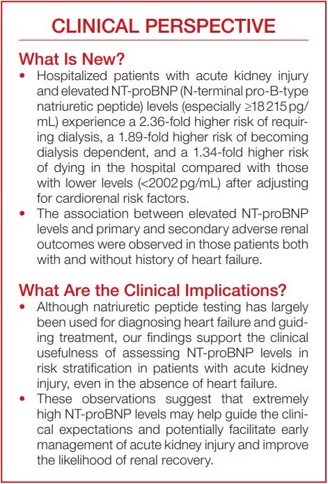 Prognostic Value of Natriuretic Peptide Levels for Adverse Renal Outcomes in Patients With Moderate to Severe Acute Kidney Injury With or Without Heart Failure. #AHAJournals @WilsonTangMD ahajrnls.org/40J9bcl