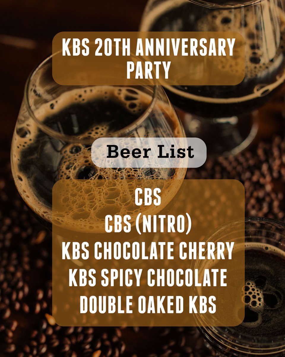 Don't forget to attend our KBS 20th Anniversary Party Saturday, 11/18! Here is a sneak peak at a few exclusive beers we will be tapping in celebration of 20 years of KBS! Expect delicious food specials, live music and our Advent Calendars will be available in the company store!