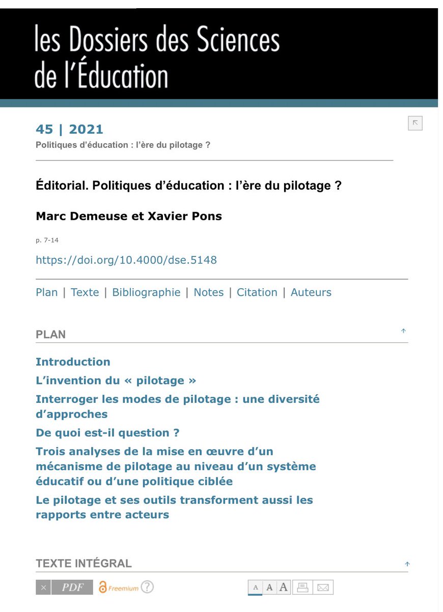 Politiques d'éducation: l'ère du pilotage ?

Un questionnement scientifique sur la notion de pilotage.

« Dossiers des Sciences de l'Education » coordonné par Xavier Pons et <a href="/marc_demeuse/">Demeuse Marc</a> en accès libre

journals.openedition.org/dse/5128