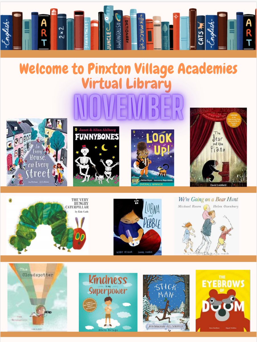The November Virtual Library is out… 
Follow the link on the school website. 
Some super reads to share.
#teampinxton #reading #virtuallibrary
pvacademies.co.uk/early-reading-…

…marysite-prod-sorted.s3.amazonaws.com/pinxton-villag…