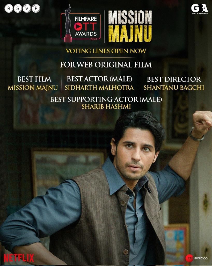 #MissionMajnu is up for multiple @filmfare awards & your vote can make all the difference. Let's show our love and support for this mission💪 Voting link:- filmfare.com/awards/filmfar… #FilmfareOTTAwards #FilmfareOTTAwards2023 @SidMalhotra @iamRashmika @NetflixIndia…