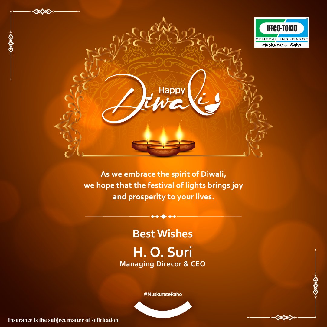 May this auspicious occasion bring joy to your homes, success to our endeavors, and harmony to our shared vision. Wishing you all a very Happy Diwali, and may this festival mark the beginning of a year filled with peace, prosperity & great achievements. #HappyDiwali @IFFCO__Tokio