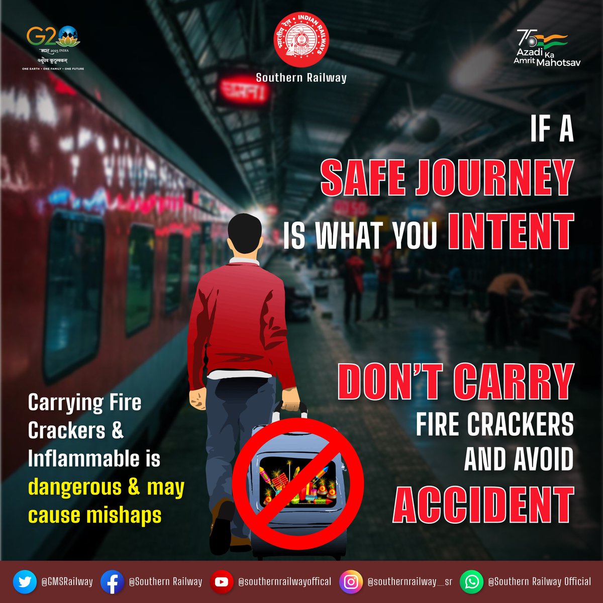 🚂 This Deepavali, let's spread awareness and keep the festive spirit safe! Remember, it's a NO to fireworks on trains. 🎇 
#DiwaliSafety #TravelAwareness

@GMSRailway @RailMinIndia 
#drmmadurai #DRMMDU