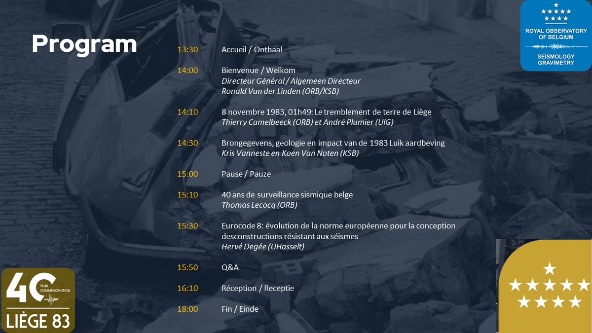Seismologie_be's tweet photo. 🚨Today we commemorate the damaging ML 5.0 Liège earthquake in 1983🏘️. Exactly 40 years ago! We do this by organising several activities and initiatives. Read our summary of this important Belgian event at the website of @ORB_KSB : https://t.co/2UxvWSRsou https://t.co/esXgqJFl7n