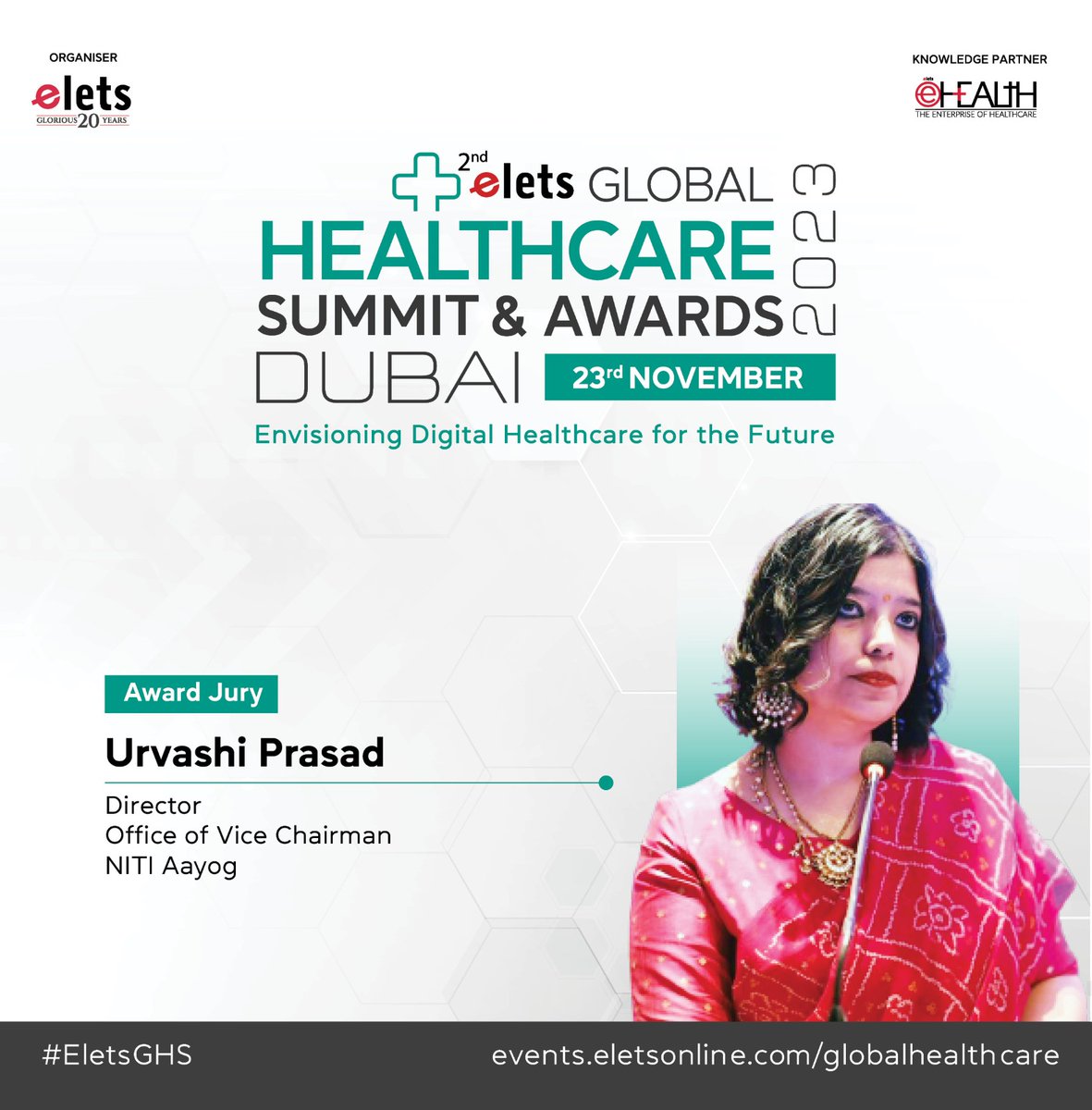 ehealthonline's tweet photo. We are immensely proud to announce that @urvashi01, Director, Office of Vice Chairman, @NITIAayog, will be joining us as a distinguished member of the jury for the 2nd Elets Global Healthcare Summit & Awards.
Register as Delegate: https://t.co/9E48KPmhpc
#EletsGHS https://t.co/Aa1c6LCzTS