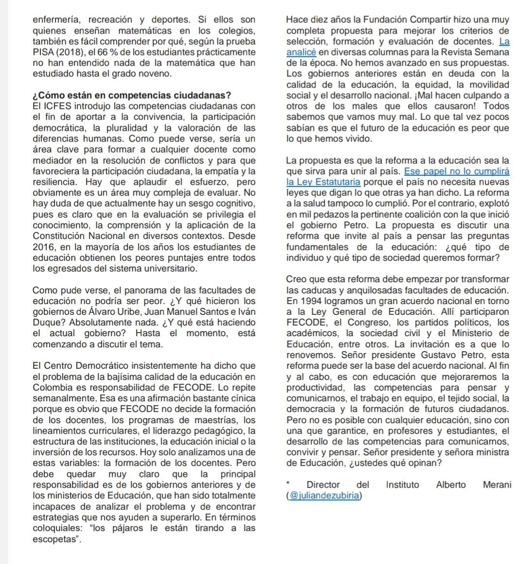 ¿Sabía usted que solo el 2,5% de los futuros docentes lee de manera crítica? ¿Sabía que la mitad de ellos se raja en comprensión en matemáticas (solo alcanza el nivel 1)? ¿Qué pasa con las facultades de educación? Invito a leer libremente mi nueva columna: acortar.link/reformaeducaci…