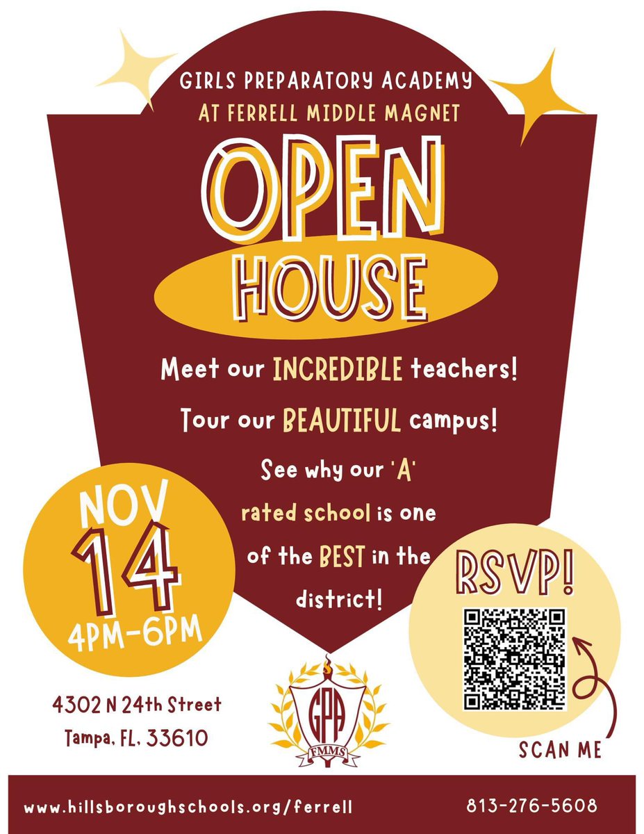 Do you want to be a GPA girl?! Join us on Tuesday, November 14 from 4pm-6pm at Ferrell Middle Magnet for our prospective student Open House! RSVP at the link below and we can’t wait to introduce you to the Girls Preparatory Academy! ✨

forms.microsoft.com/r/g719KABC6V

#wearemagnet