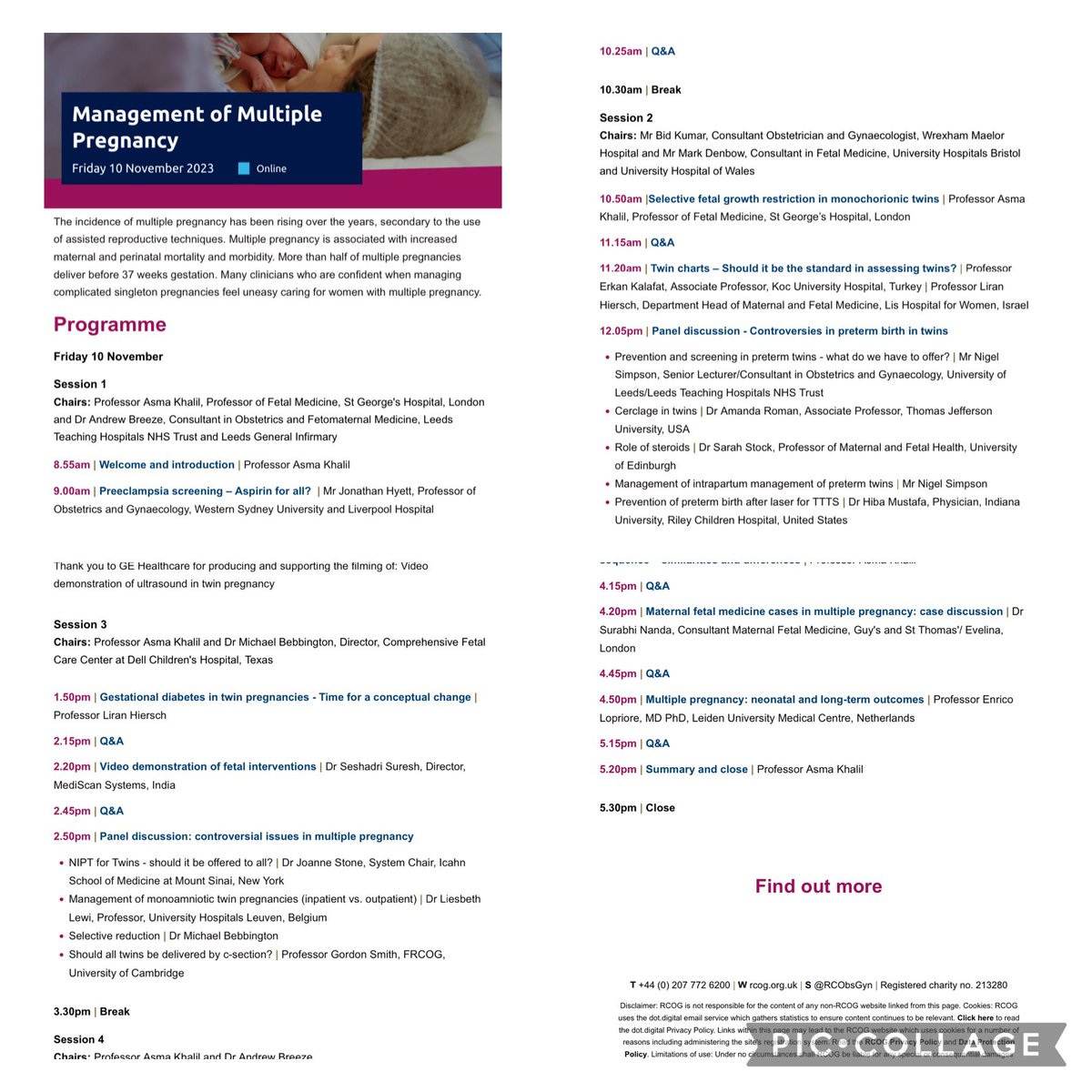 Join our expert panel this Friday in @RCObsGyn organized course to discuss everything related to multiple pregnancy🙌
@ProfAsmaKhalil @jstonemd @NandaSurabhi @TwinsTrust @TTTSFoundation @tapssupport 
Register here: rcog.eventsair.com/management-of-…
#twins #ttts #pretermbirth #FetalSurgery