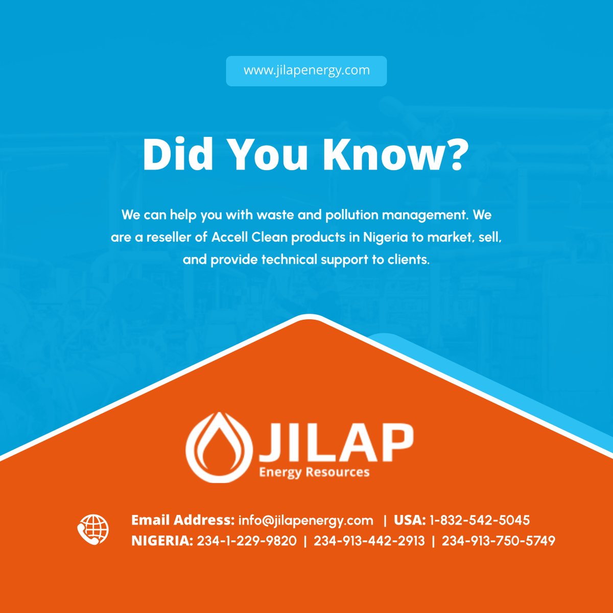 jilap_energy's tweet image. We partner with Accell Clean to deliver services through innovative solutions to help you keep your surroundings and the environment clean and healthy. To learn more, read here: tinyurl.com/te2apsrx

#OilAndGasSolutions #EnergyIndustry #RichmondTX
