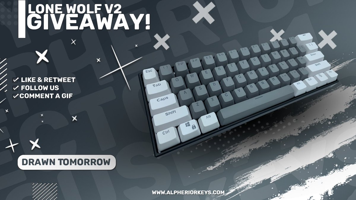 🩶#GIVEAWAY🩶
Hi Gamers :) Thank you so much for supporting us. For this one we're doing another Lone Wolf V2 Keycap Set Giveaway!🤍 

To Enter: 
-Repost &amp; Like 
-Follow us 
-Comment a GIF 

Winner Drawn in 2 Days! GLHF🥳🎉 🛒AlpheriorKeys.com