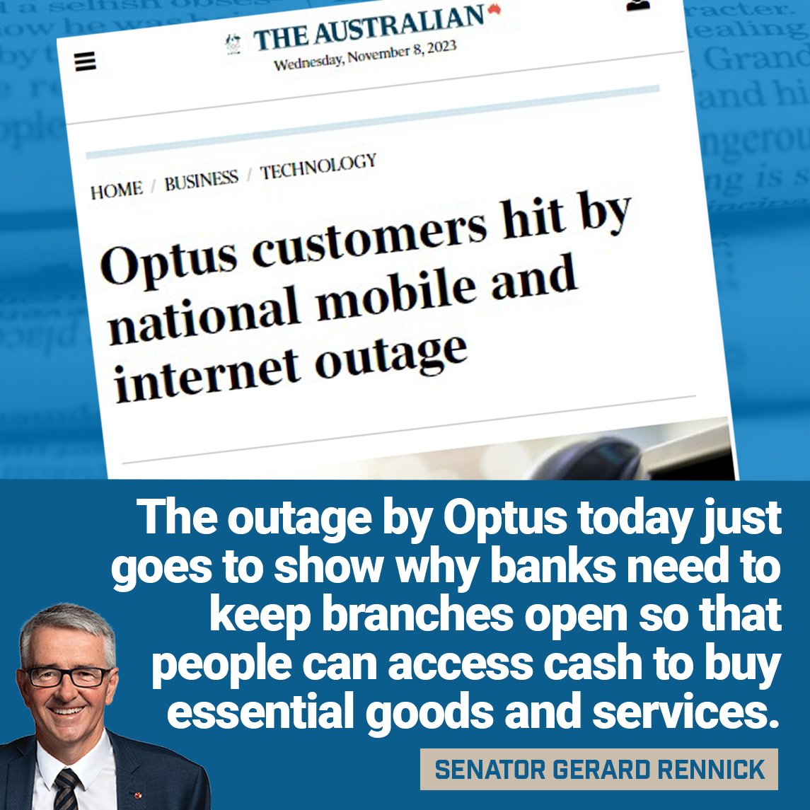 The outage by Optus today just goes to show why banks need to keep branches open so that people can access cash to buy essential goods and services.

#auspol #Optusoutage
