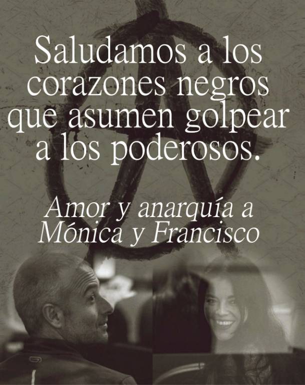 BuscandoKalle's tweet photo. :::Veredicto contra lxs compañerxs anarquistas Mónica y Francisco.
Hoy 7 de noviembre del 2023 mientras afuera se realizaba un mitting solidario, el tribunal dictó el veredicto contra lxs compañerxs Mónica y Francisco tras cuatro meses de juicio.
Francisco fue condenado como
⬇️ https://t.co/QtZv3J64hd