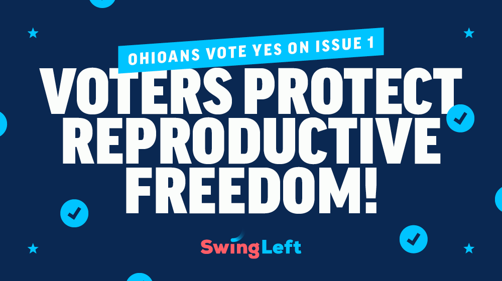 swingleft's tweet photo. Ohioans voted to protect abortion access! Thank you to @OHDems and Swing Left volunteers for every door you knocked, voter you talked to, and every dollar you donated to #VoteYesOnIssue1. #Election2023 https://t.co/Euzeaxk4UM