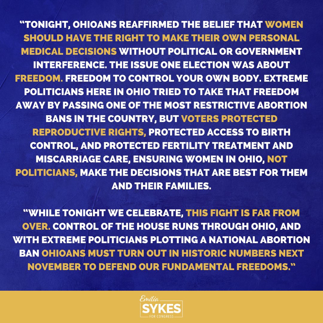 We did it, Ohio! Tonight, we celebrate the passage of Issue One, a citizen led ballot initiative that rejected Republican politicians’ extreme six week abortion ban and enshrined protections for reproductive rights in our state’s Constitution. My full statement: