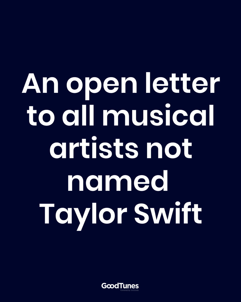 goodtunesstore's tweet photo. An open letter to all musical artists not named #TaylorSwift and how we're helping them. 1/3  

#ArtistIncome #musicians #musiclife #music https://t.co/YNTuOI6CmL