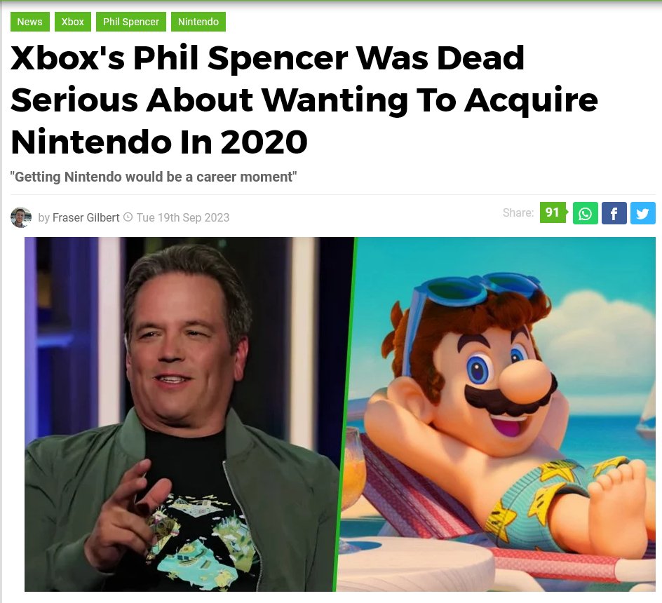 Phil Spencer in 2020: getting [acquiring] Nintendo would be a