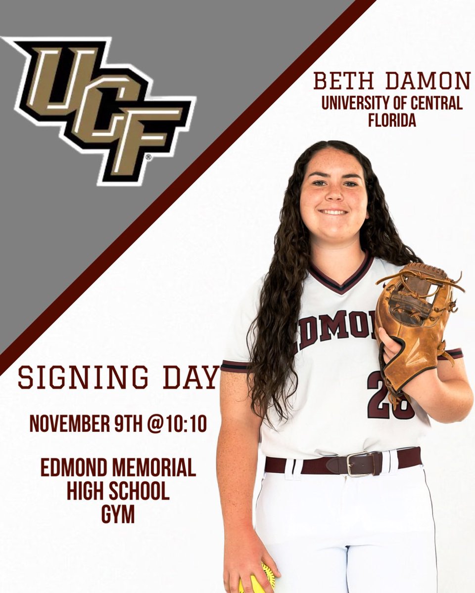 Join us this Thursday to celebrate @BethDamon08 as she signs to continue her playing career with @UCF_Softball! We are so incredibly proud of all your hard work🫶🏻🐾 @goemhsathletics