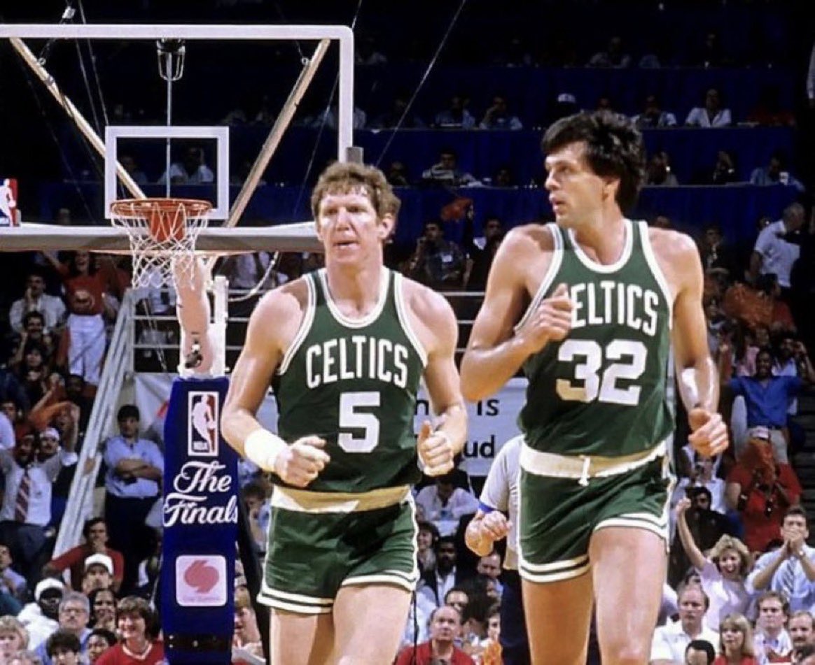 Super70sSports's tweet photo. Walton and McHale look like two high school teachers who just decided “No way we’re losing a goddamn student-faculty game. Not tonight!” https://t.co/lMwfIFMFIi
