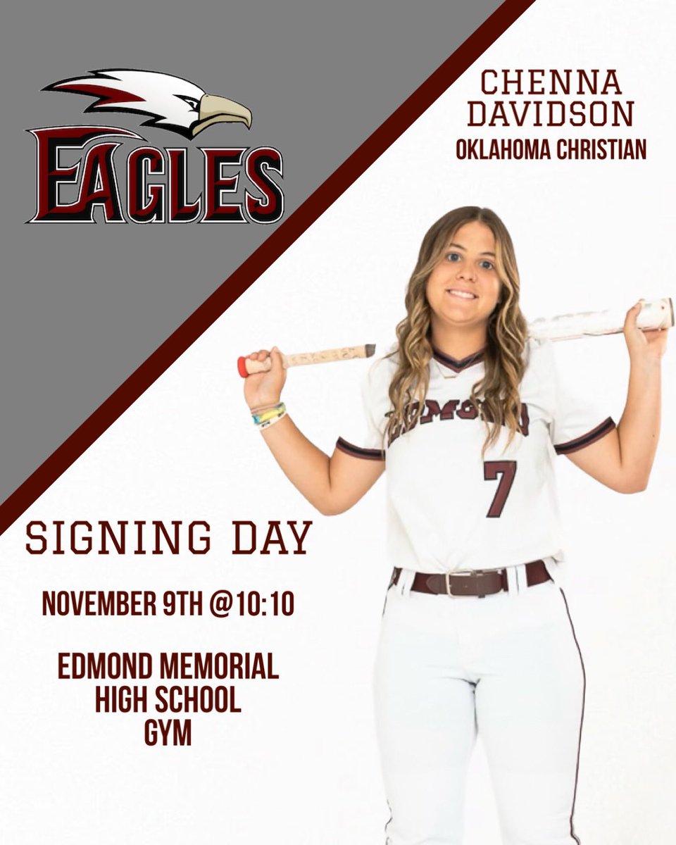 Join us this Thursday to celebrate @ChennaDavidson as she signs to continue her playing career with @OCeaglesSB! We are so incredibly proud of all your hard work🫶🏻🐾@goemhsathletics