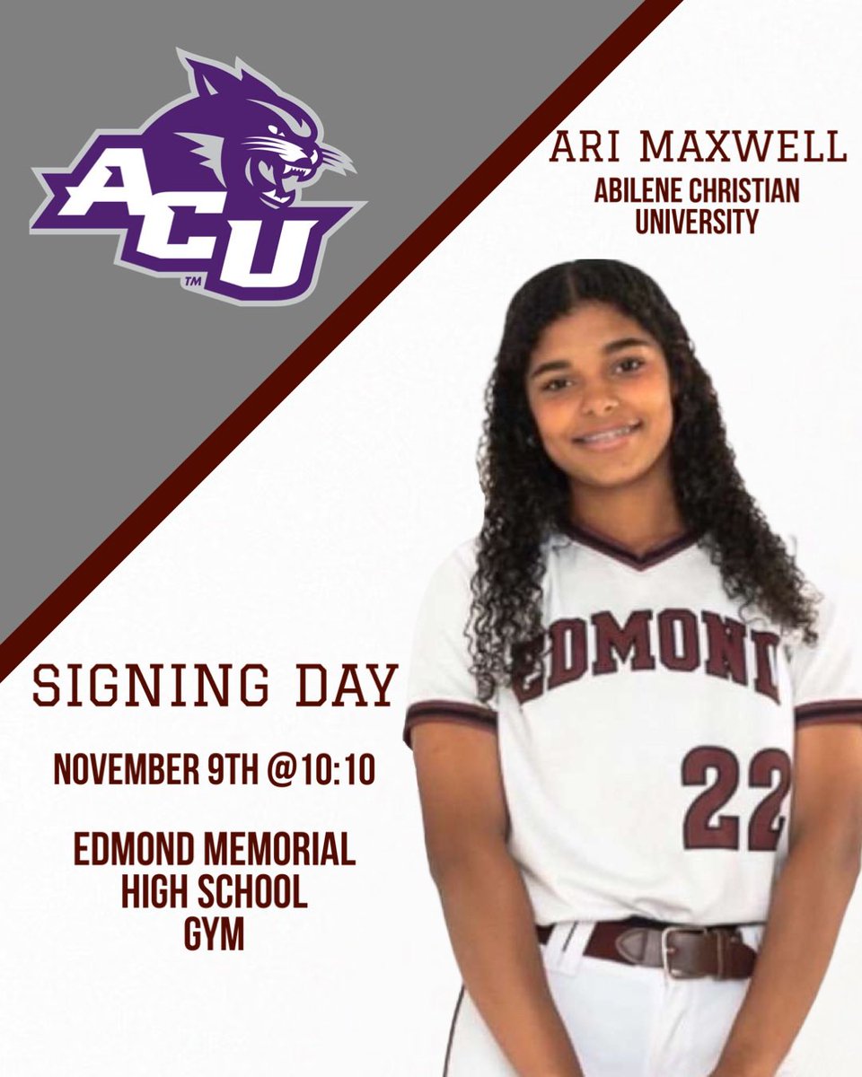 Join us this Thursday to celebrate @arianamaxwell24 as she signs to continue her playing career with @ACU_Softball! We are so incredibly proud of all your hard work🫶🏻🐾 @goemhsathletics