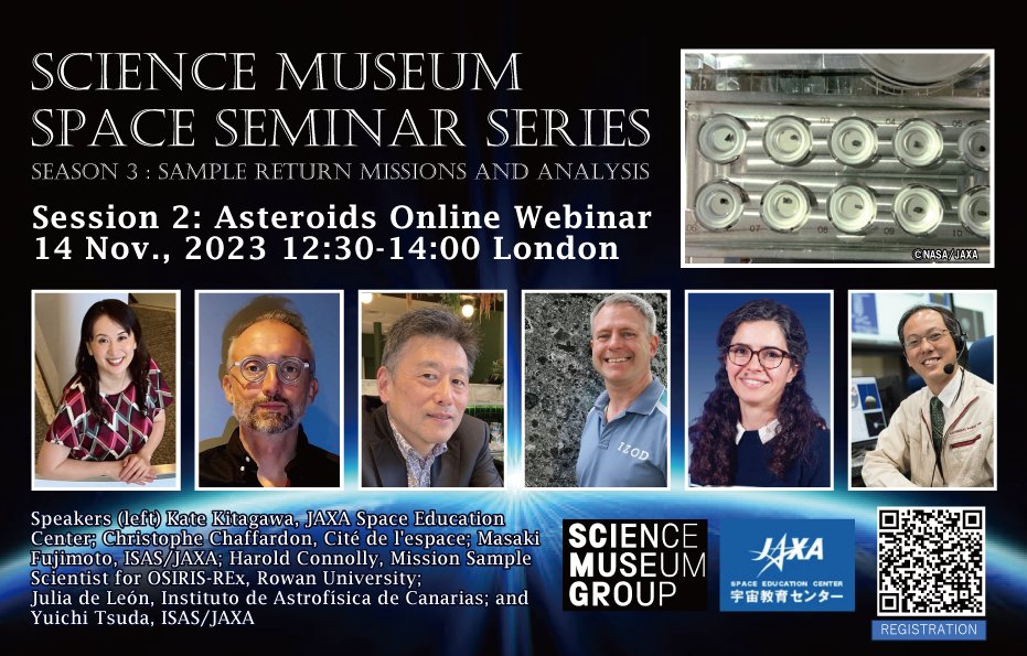 @spaceedu_info and @SmgResearch hold space seminars! The 2nd session is on #Asteroids (#Hayabusa2&　#OSIRISREx) on Nov.14, 12:30–14:00 UTC. Great presentations and speakers @ISAS_JAXA_EN, @CiteEspace, @RowanUniversity & @IAC_Astrofisica. Sign up here: us06web.zoom.us/webinar/regist…