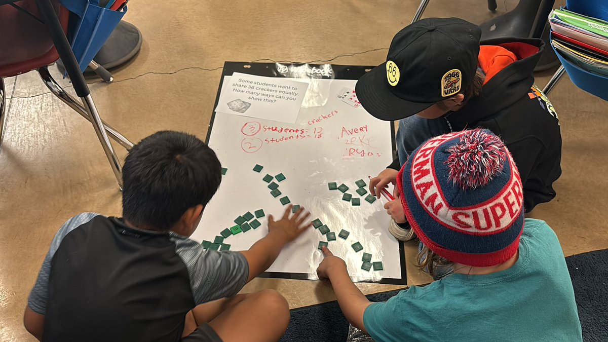 We ❤️ math tasks! So fun to work on <a href="/joboaler/">Jo Boaler</a> crackers task today. Since we used manipulatives it was easier to use the <a href="/Wipebook/">Team Wipebook</a> on the floor! It was hard to get them to stop once they got rolling <a href="/DoublePeak_K8/">Double Peak School</a> #iteachmath