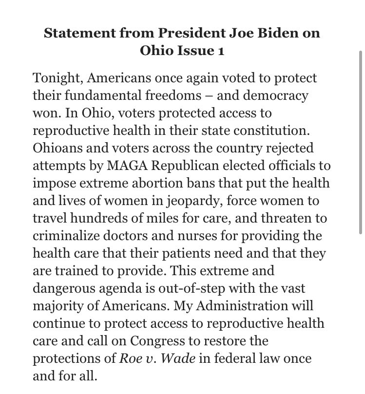 President Joe Biden on Issue 1 victory in Ohio.