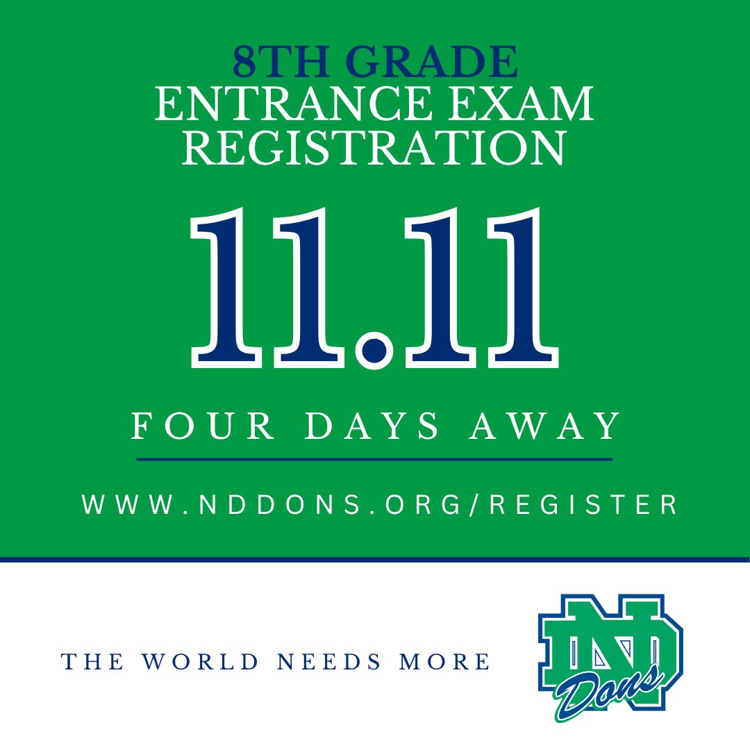nddons's tweet photo. 4οΈβ£ days until registration opens for the Entrance Exam!
#TheWorldNeedsMoreDons https://t.co/i2P5HFHNYO