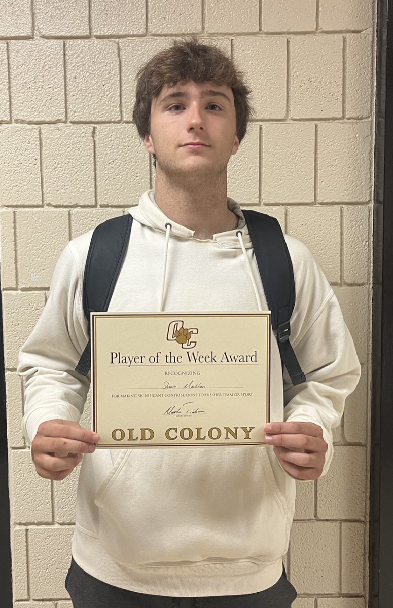 Congratulations to our football player of the week. Shawn is a great example of Old Colony Athletics.