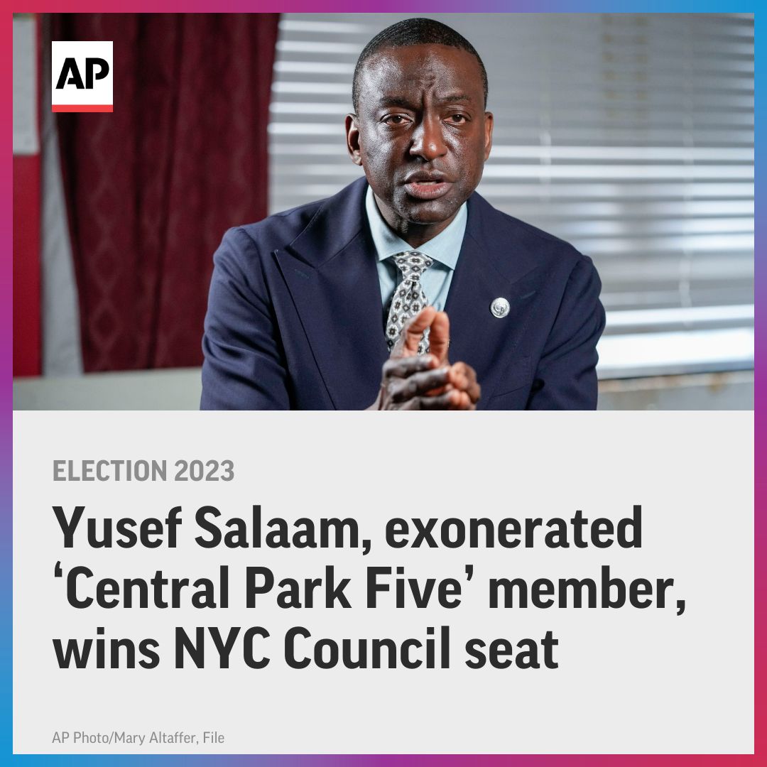 Exonerated “Central Park Five” member Yusef Salaam has won a seat on the New York City Council, more than three decades after he was wrongfully accused and convicted as a teenager in the rape case. bit.ly/49qXavJ