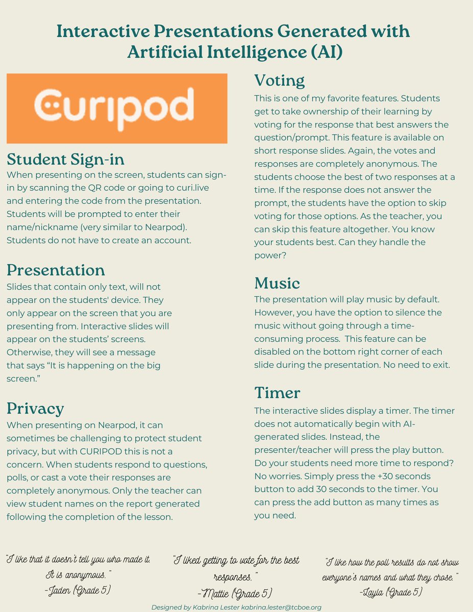 Today I dabbled with <a href="/curipodofficial/">Curipod</a> It was perfect timing because I was also able to attend their free webinar. I cannot wait to use this tech tool to create more interactive and engaging lessons! #CESTigerCubs <a href="/cburgelem/">ChildersburgElem</a> <a href="/TCBOE/">Talladega Co Schools</a> <a href="/TcboeE/">TCBOE Elem Ed</a>
