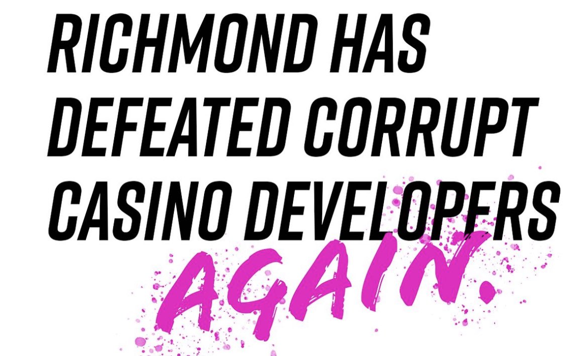 RichmondForAll's tweet image. Today, Richmond won against moneyed interests. We’re proud to have participated alongside so many grassroots activists who organized to defeat a predatory casino. Together, a multi-racial coalition rejected this hyper exploitative vision of economic development. We demand better!