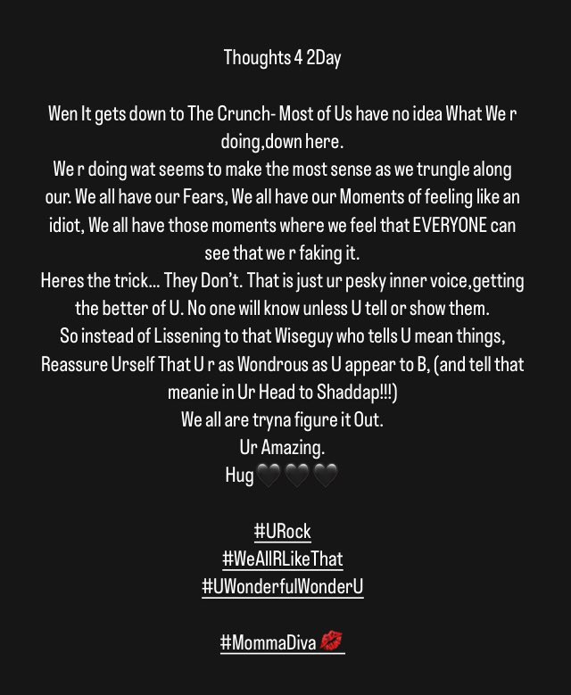Divaxi's tweet photo. #Thoughts42Day
#MommaDiva💋 #MentalHealth #NoClue #FakingIt #URock #Gratitude #Abundance #FindingUrWay https://t.co/kbLUScHCq5