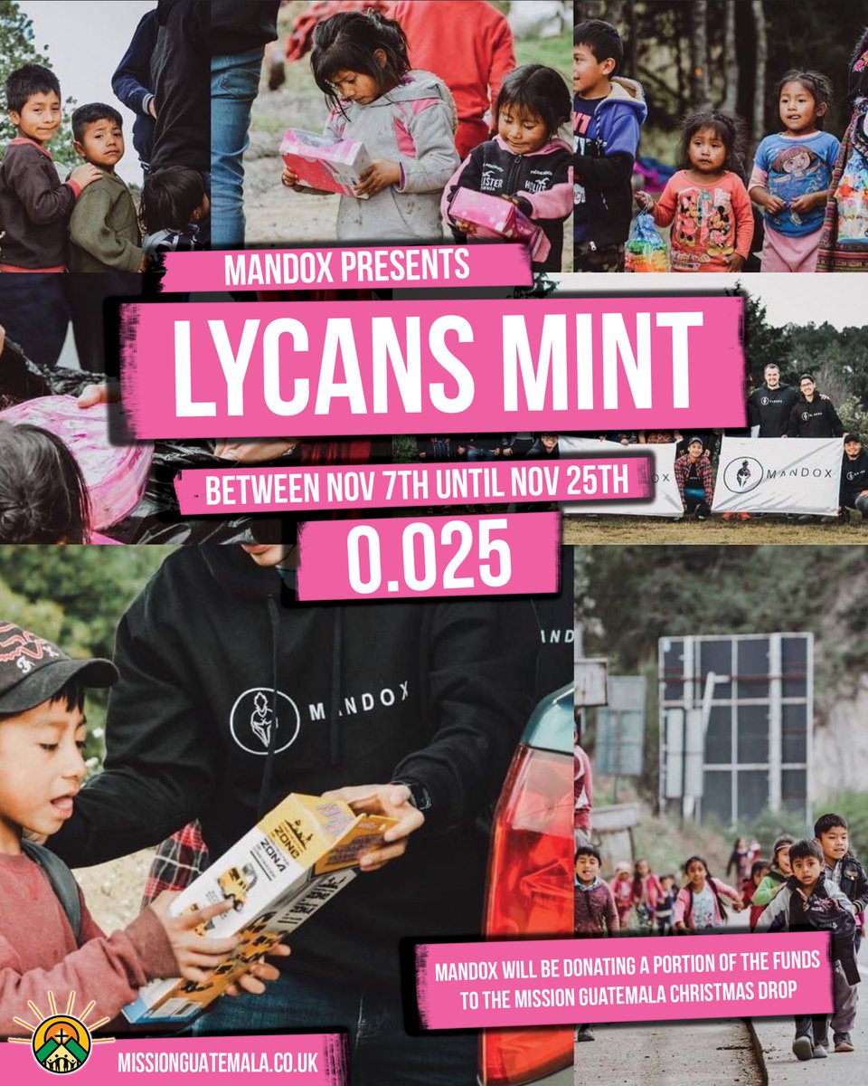 For this years Guatemala Christmas Present Drop we will be donating a large portion of Lycans mint for the next few weeks.

We have lowered the mint price to .025 per Lycan #NFT 

This Thanksgiving is all about giving here at Mandox LLC.

If you want to mint a Lycan you can do so