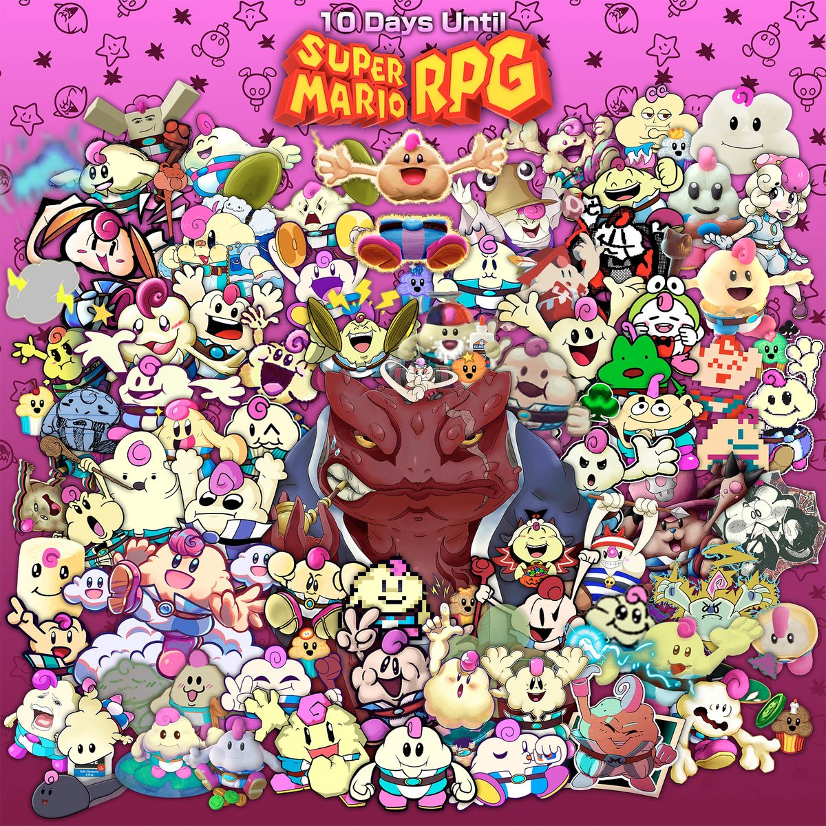 Thinginator90's tweet photo. TEN DAYS UNTIL THE SUPER MARIO RPG REMAKE!!

To celebrate, the Super Mario RPG Collab Team gathered again to create the Mallow Collab!!

Check the thread for the credits!! https://t.co/FlS22328fe