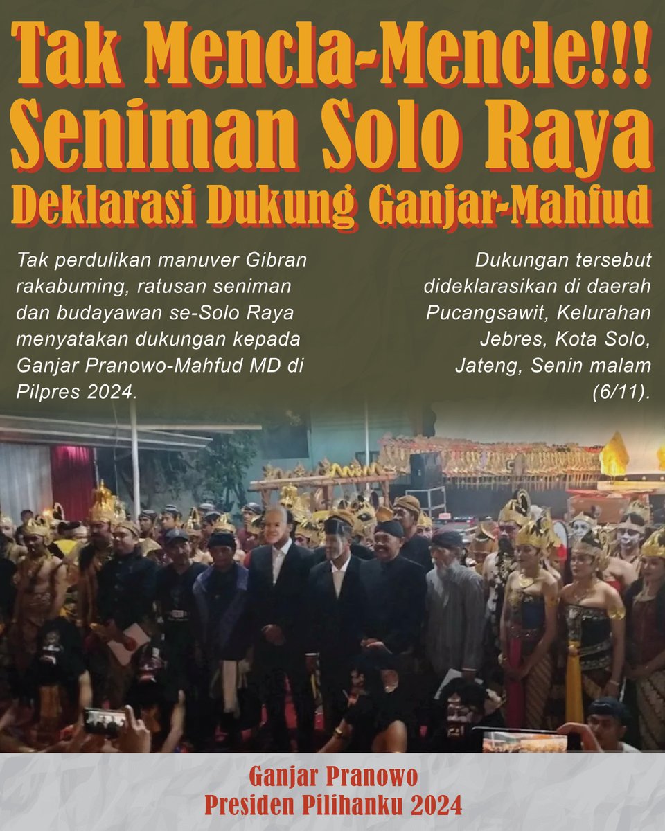 Tak Mencla-Mencle!!! Seniman Solo Raya Deklarasi Dukung Ganjar-Mahfud
4 ARTISTS
MKMK
Bella
Scarlett
LDII