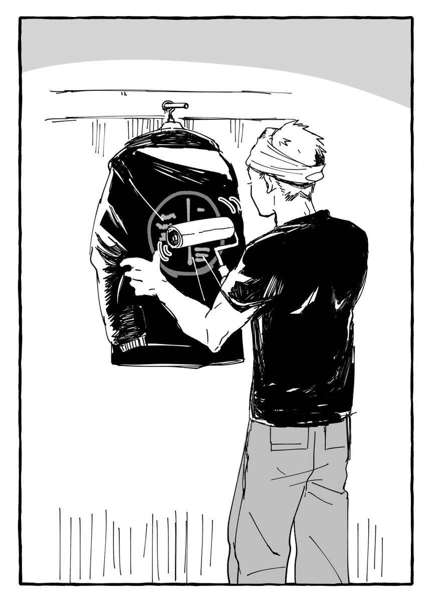 ◤服のゴミを取る先輩後輩◢(1/2)  コロコロを常備してるのが河山で ガムテで地道にペッタンするのが百田。  #漫画が読めるハッシュタグ #ダークジャンクション