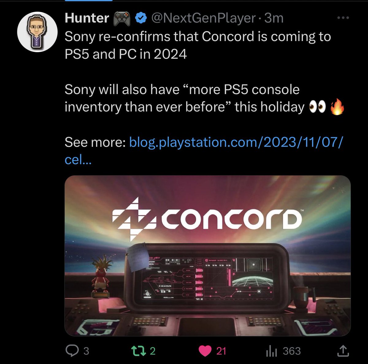 Hunter 🎮 on X: Sony re-confirms that Concord is coming to PS5 and PC in  2024 Sony will also have “more PS5 console inventory than ever before” this  holiday 👀🔥 See more