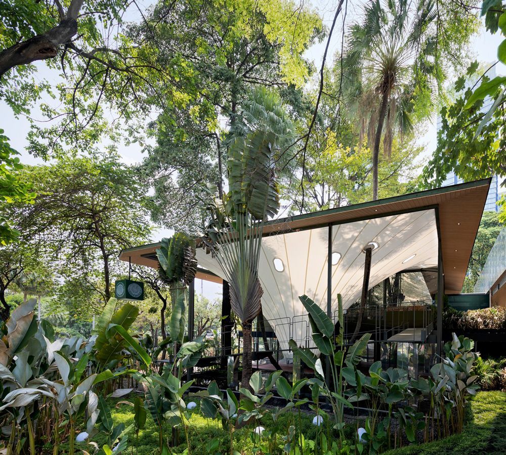 designboom's tweet image. #parametric tensile structure forms a multipurpose events space amongst trees in #jakarta 🌳