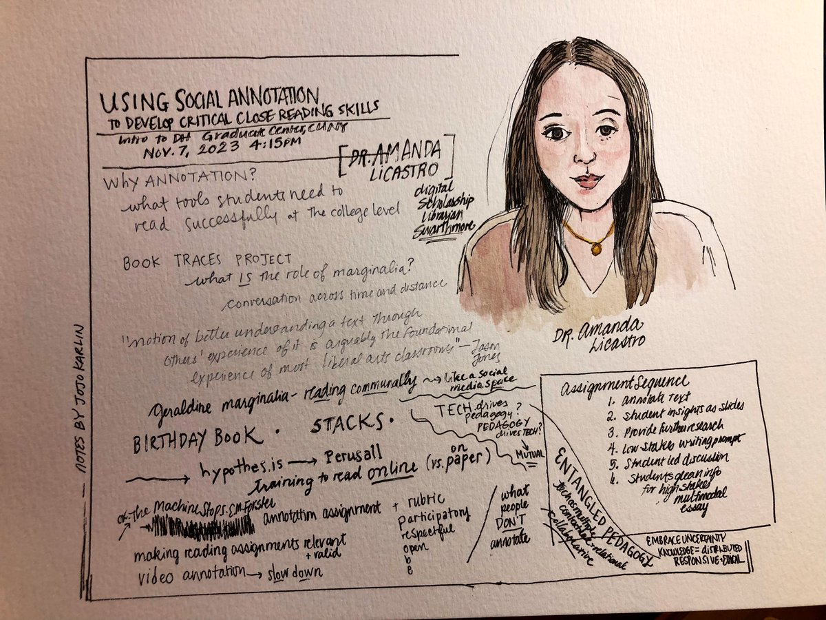 jojokarlin's tweet photo. @amandalicastro gave such a wonderful guest presentation in @krysiamichael &amp; my introduction to digital humanities class this evening about #socialannotation, @hypothes_is, @perusall and #digitalpedagogy. We talked @cunydhi @JITPedagogy @cunyitp &amp; @cunygcdi. #jojodoodles https://t.co/FEwue6pUSt